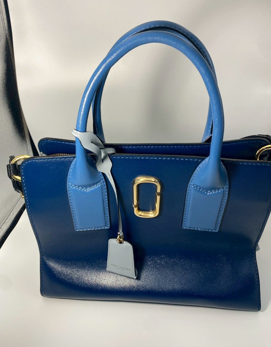 マークジェイコブス MARC JACOBS リトルビッグショット トートバッグ ショルダーバッグ 2WAY ハンドバッグ ブルー 青 ゴールド金具 サフィアーノ レザー 本革 ロゴストラップ レザータグ チャーム付 レディース