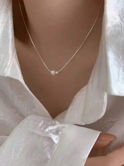 ジュエリー レディース ネックレス ペンダントネックレス 1個 S925スターリングシルバー ミニマリスト ラウンド パール ネックレス、女性の上品な軽量 ラグジュアリー ビーズ スネークチェーン ギフト