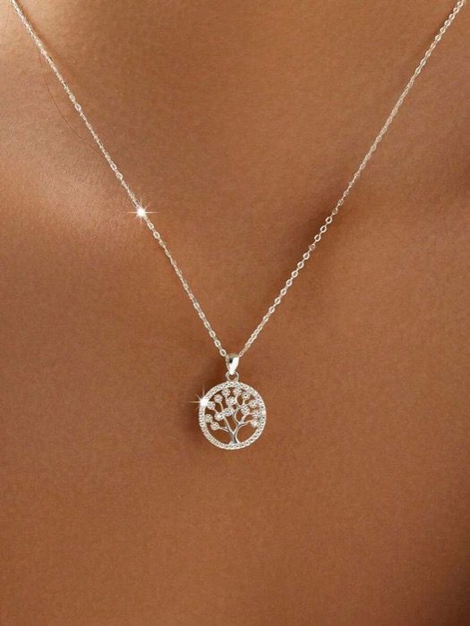 ジュエリー レディース ネックレス ペンダントネックレス 1個 S925スターリングシルバー繊細ファッショナブル キュービックジルコニア インレイ ツリーオブライフ ペンダントネックレス、高品質 レディース上品鎖骨チェーン ギフト