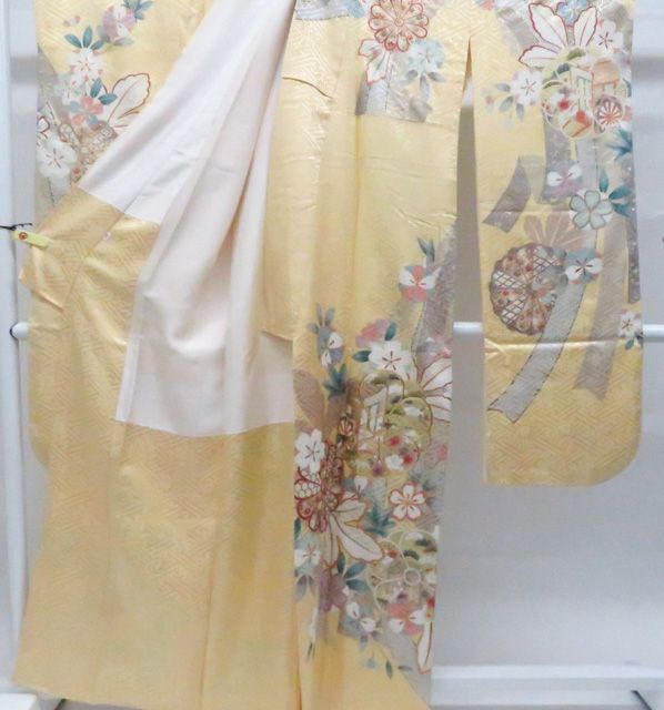 京松】振袖 金駒刺繍 花 着物 正絹 身丈約162cm 裄丈約65.5cm kyo8z06 