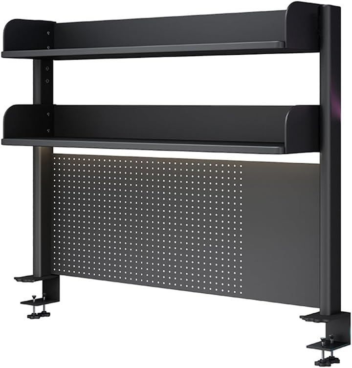 AOVOCO 机上ラック 本棚 有孔ボード デスクシェルフ スチールラック デスク上置き棚 ブックスタンド 卓上 簡単組立 (ブラック, 2段、幅100x高さ95)