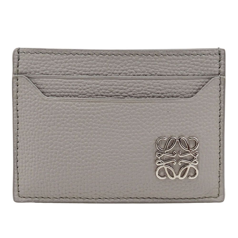 ロエベ LOEWE カードケース レディース メンズ ブランド アナグラム ペブルグレインカーフ グレー 無地 シンプル おしゃれ ロゴ 大人 【中古】