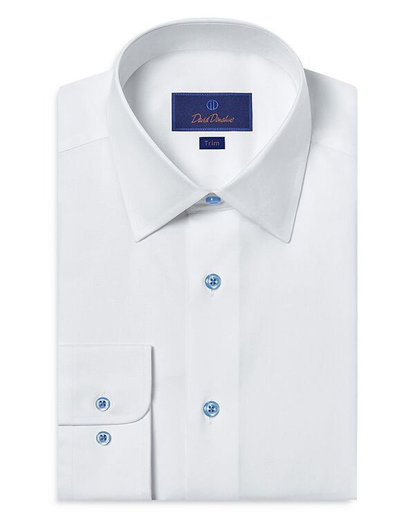 デイビッドドナヒュー メンズ トップス ワンピース シャツ David Donahue Trim Fit Super Fine Twill Dress Shirt White ホワイト