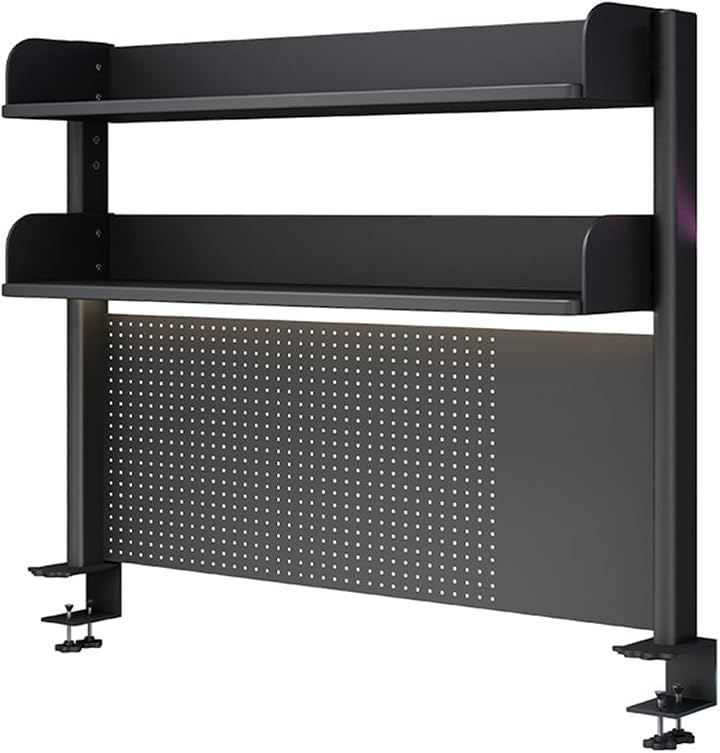 AOVOCO 机上ラック 本棚 有孔ボード デスクシェルフ スチールラック デスク上置き棚 ブックスタンド 卓上 簡単組立 (ブラック, 2段、幅80x高さ95)