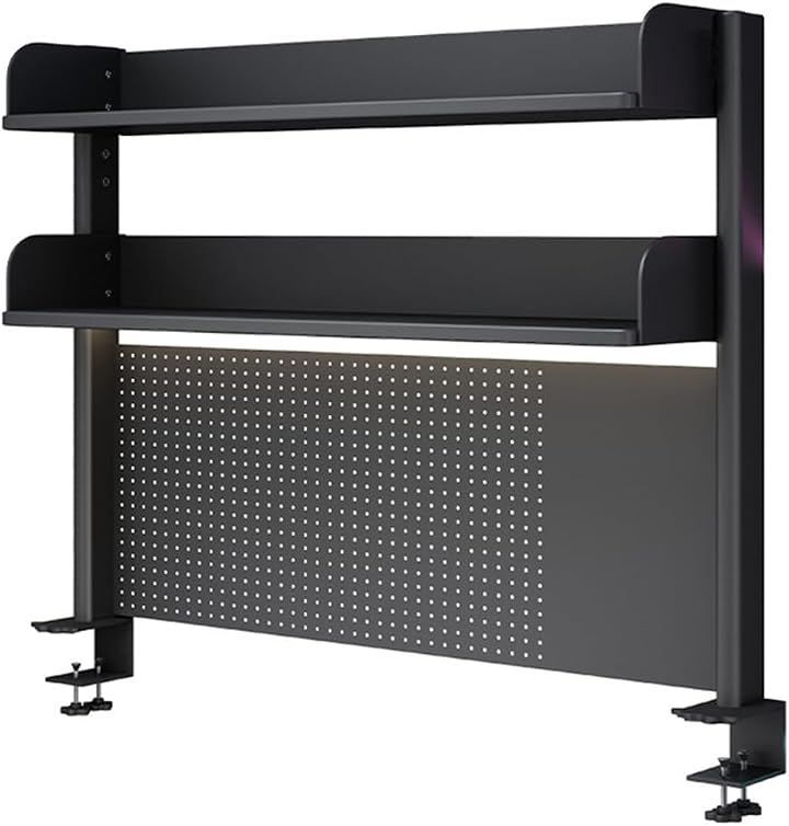 AOVOCO 机上ラック 本棚 有孔ボード デスクシェルフ スチールラック デスク上置き棚 ブックスタンド 卓上 簡単組立 (ブラック, 2段、幅60x高さ95)