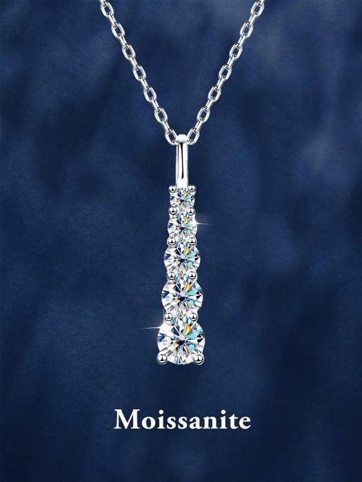 ジュエリー レディース ネックレス ペンダントネックレス 1個 ミニマリストファッション 925シルバーネックレス、モアッサナイト石 2.0mm×1、2.5mm×1、3mm×1、3.5mm×1、4.0mm×1、合計0.7カラット、女性の日常着、パーティー