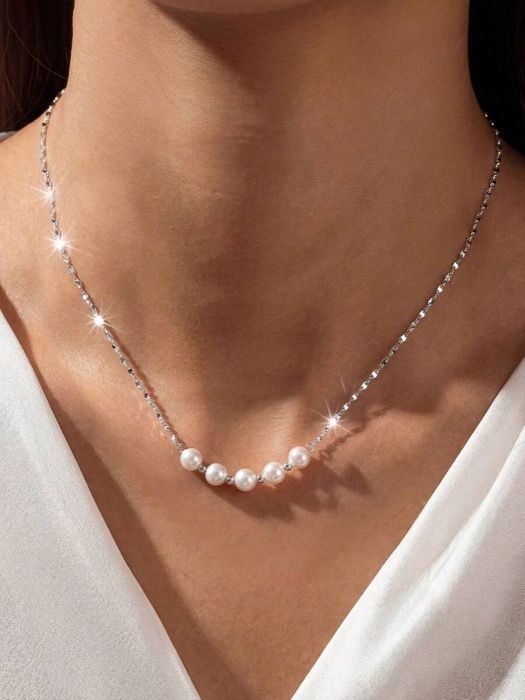 ジュエリー レディース ネックレス ペンダントネックレス 1個 S925スターリングシルバー パール ペンダントネックレス、ミニマリスト エレガントな韓国スタイルファッションネックレス、母の日のプレゼントに最適、様々なシーンで活躍するネックレス