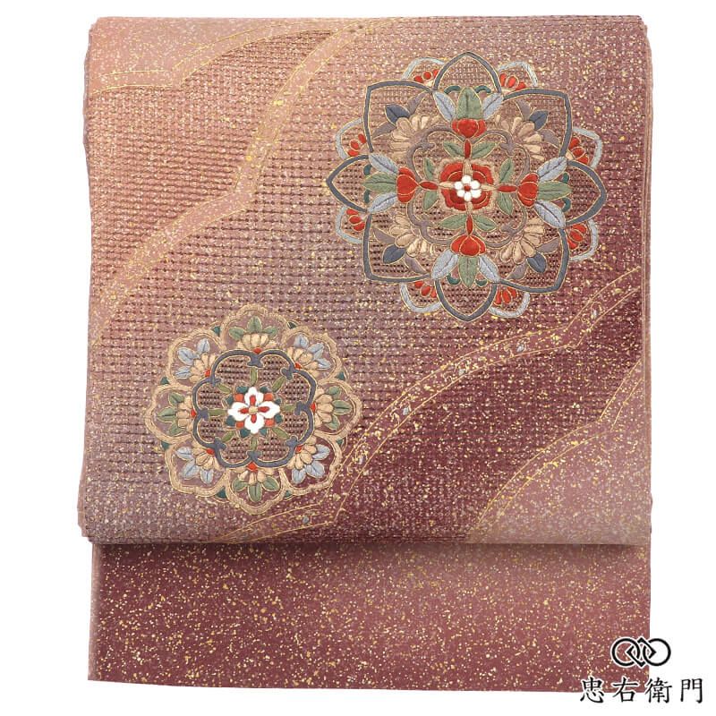 良品 刺繍 袋帯 フォーマル 正絹 お太鼓柄 灰紫 華文 刺繍 豪華 上品 長さ440cm 幅31cm 式典 パーティ 食事会 お出かけ 仕立て上がり帯 レディース 女性用 着物 送料無料 即日発送