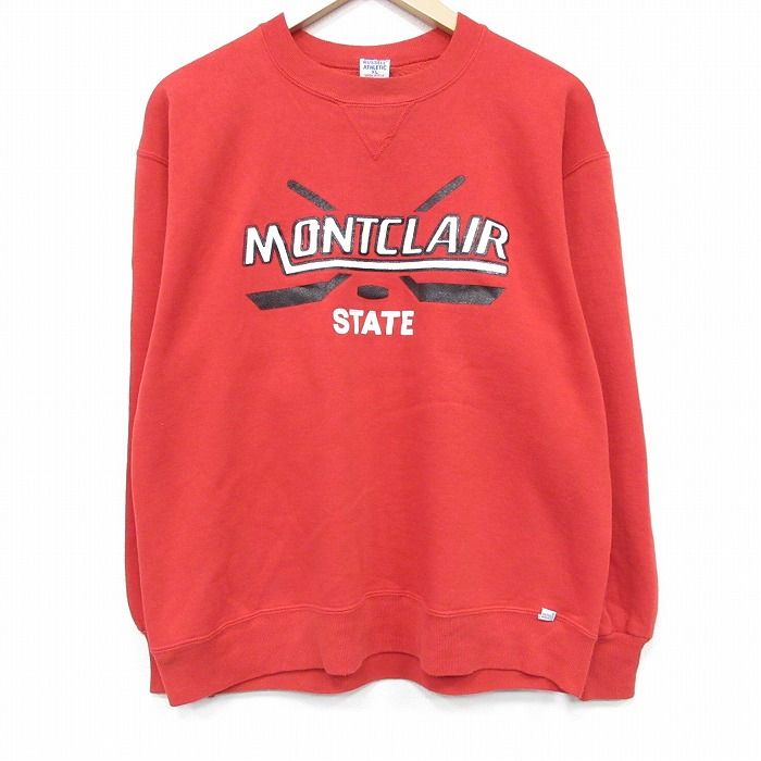 L/古着 ラッセル 長袖 スウェット メンズ 90年代 90s ホッケー クルーネック USA製 レッド 26may22