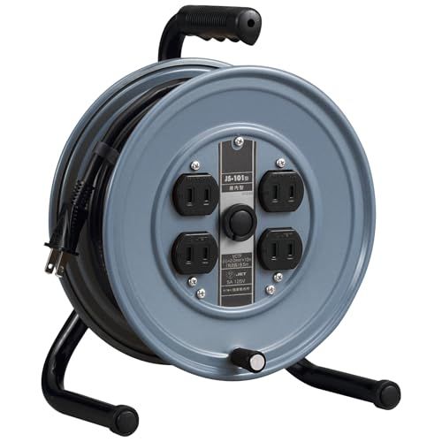 R★ハタヤ (HATAYA) コードリール 小型 コンパクト 屋内用 100V型 コード10m 太さ2.0? 標準型 コンセント4個 コンセント防塵シャッター 家庭用 工場用 建設現場 軽作業 JSリール JS-101AG グレー f3ee3cd8