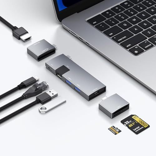 GKEAPZA USB-C八ブ7-in-2、Thunderbolt 4、4K 60Hz HDMI、イ一サネッ卜、2USBA、microSD/SD力一ドリ一ダ一、MacBookPro/Air/M1/M2/M3/iPad/Dell/Lenovo用 b90f642e