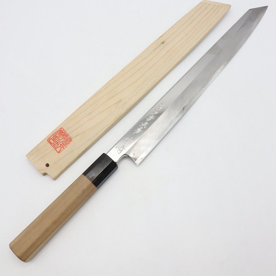 堺一文字光秀 白二鋼 鍛 切付包丁 一尺 八角柄 鞘付き 刃渡り約300mm 和包丁