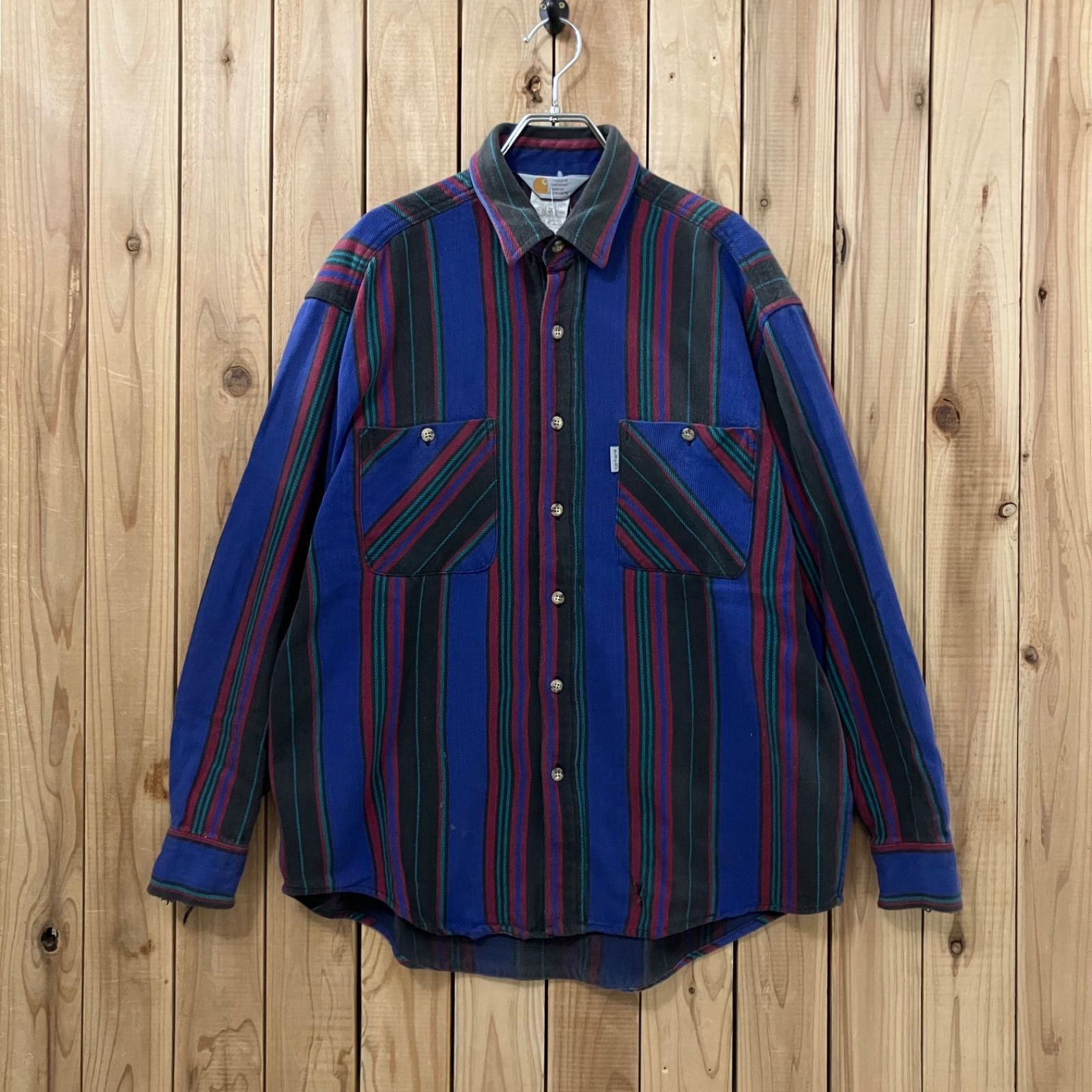 〜90s Carhartt / カーハート ストライプ ヘビーフランネルシャツ L