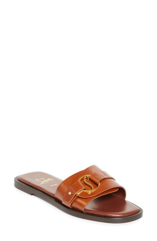 クリスチャン・ルブタン レディース シューズ サンダル Christian Louboutin Chamebelimule Slide Sandal Dark Carmine Lin Cognac