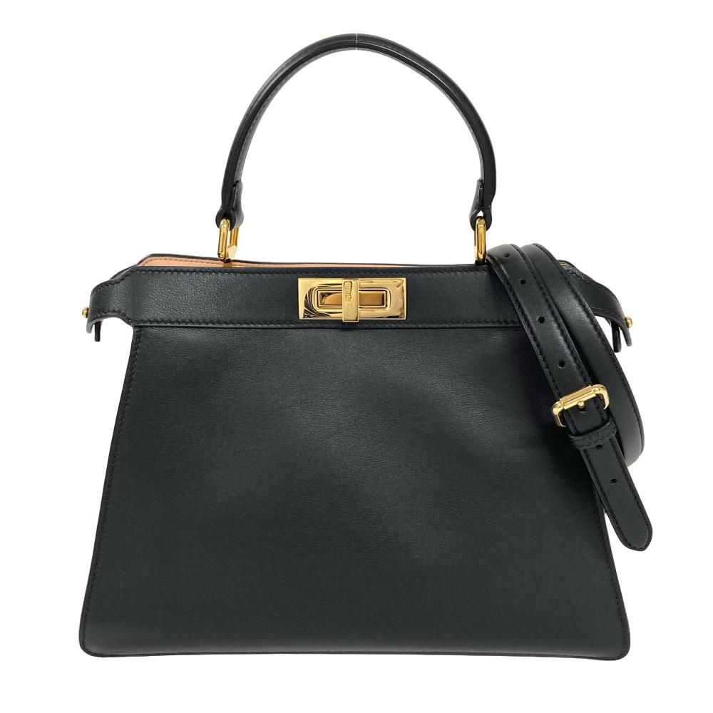 フェンディ FENDI ピーカブー アイシーユー ミディアム ハンドバッグ カーフ ブラック ゴールド金具 IseeU レディース【中古】