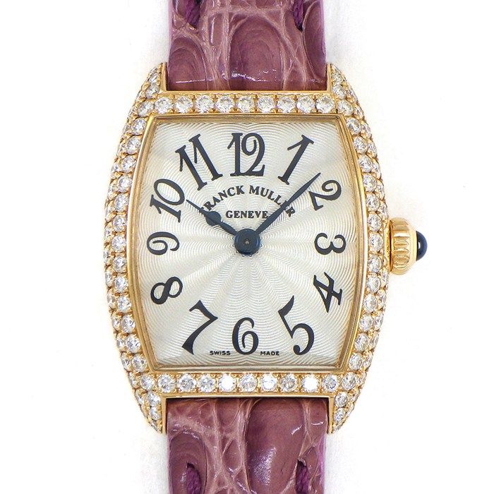 フランクミュラー FRANCK MULLER 腕時計 トノウ カーベックス インターミディエ 2251MCD パヴェ ダイヤケース/尾錠 ギョーシェ シルバー文字盤 K18PG パープル クロコダイルレザーベルト 手巻き 【中古】
