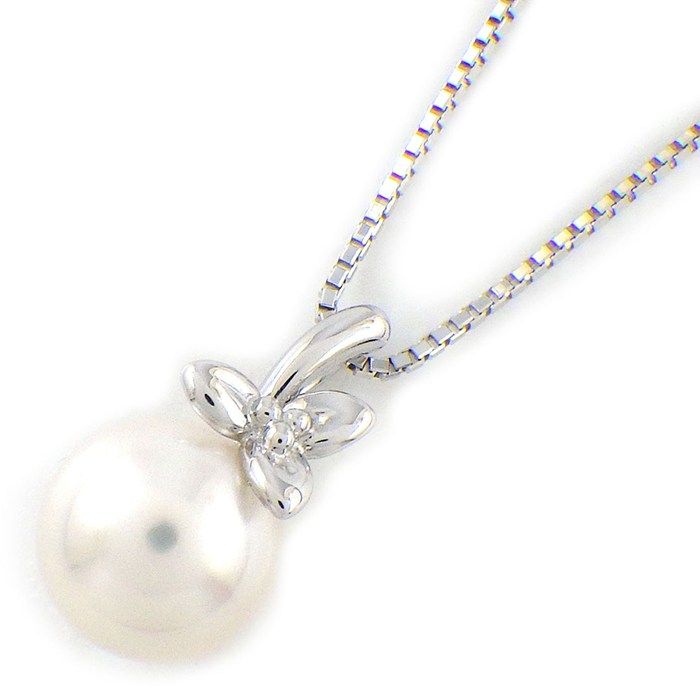 タサキ 田崎真珠 TASAKI ネックレス フラワーモチーフ パール 7.5mm珠 1ポイント ダイヤモンド K18WG 【中古】 58,800円