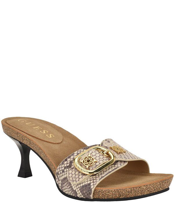 ゲス レディース シューズ サンダル プリント Guess Dexta Snake Print Buckled Slide Sandals Light Natural Snake