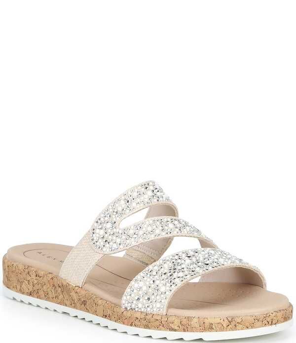 アレックスマリー レディース シューズ サンダル リネン Alex Marie Missy Linen Pearl Rhinestonembellished Wedge Sandals Natural
