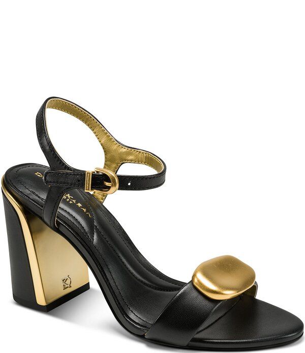 ダナキャラン レディース シューズ ヒール サンダル アンクル レザー Donna Karan Seraphina Leather Ornamented Ankle Strap Dressandals
