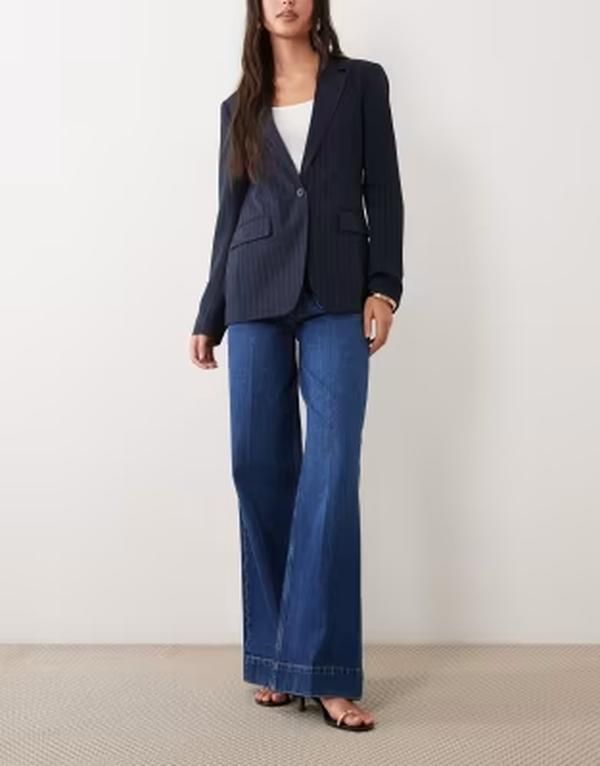エイソス レディース ボトムス デニムパンツ ワイドレッグ ジーンズ ASOS DESIGN high rise wide leg jeans with front pockets in dark w