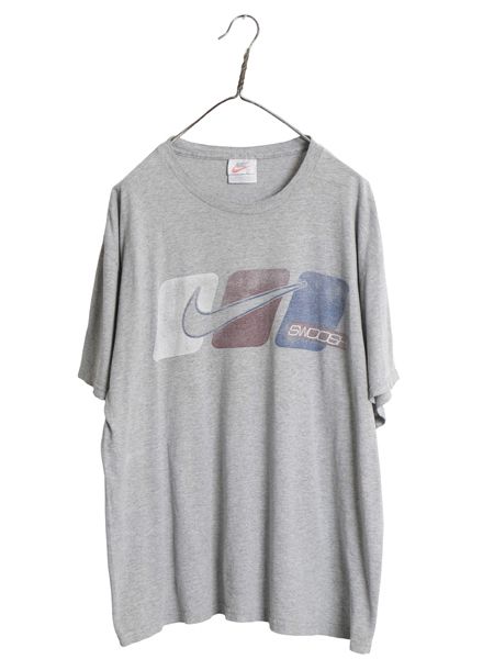 90s USA製 ナイキ 両面 プリント 半袖 Tシャツ メンズ L 古着 オールド 当時物 スウッシュ グラフィック カットソー バックプリント グレー