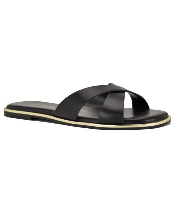 ナインウェスト レディース シューズ スリッポン・ローファー サンダル Nine West Womens Edeny CrissCross Flat SlipOn Sandals Black ブラック