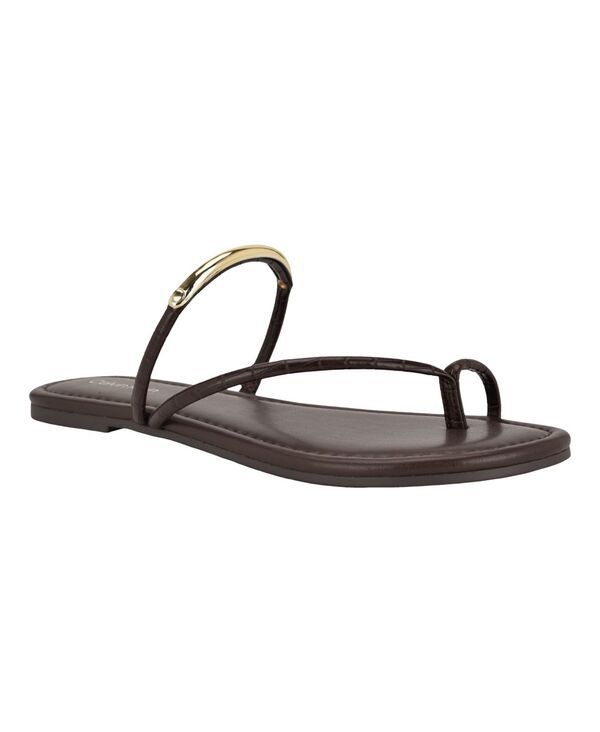 【送料無料】 カルバンクライン レディース スリッポン・ローファー シューズ Womens Bienna Strappy Ornamented Flat SlipOn Sandals Dark Bro