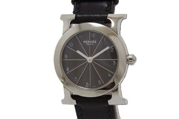 HERMES エルメス Hウォッチ ロンド HR1.210 腕時計 ウォッチ SS ステンレススチール レザー □J刻印 クオーツ グレー文字盤 レディース【中古】460