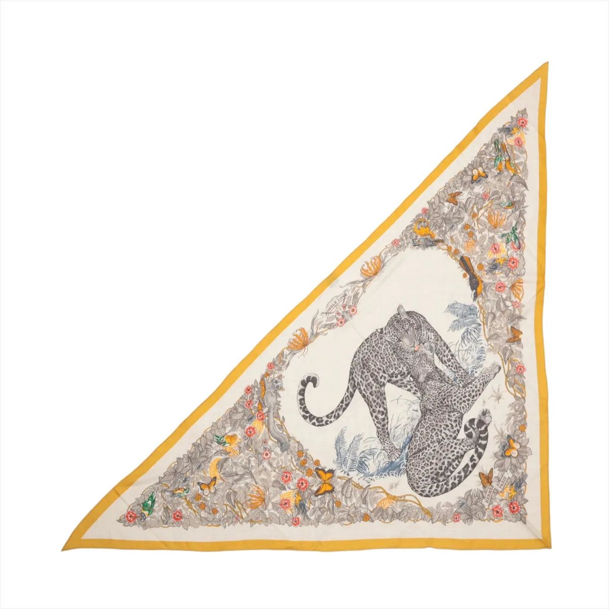 極美品 エルメス タグ付 トライアングル ジェアン JUNGLE LOVE ジャングルラブ カシシル スカーフ レディース メンズ MMM EE52-1【中古】