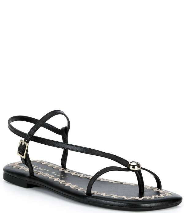 ジャンビニ レディース シューズ サンダル レザー Gianni Bini Joel Strappy Leather Metal Hardware Flat Sandals Black ブラック
