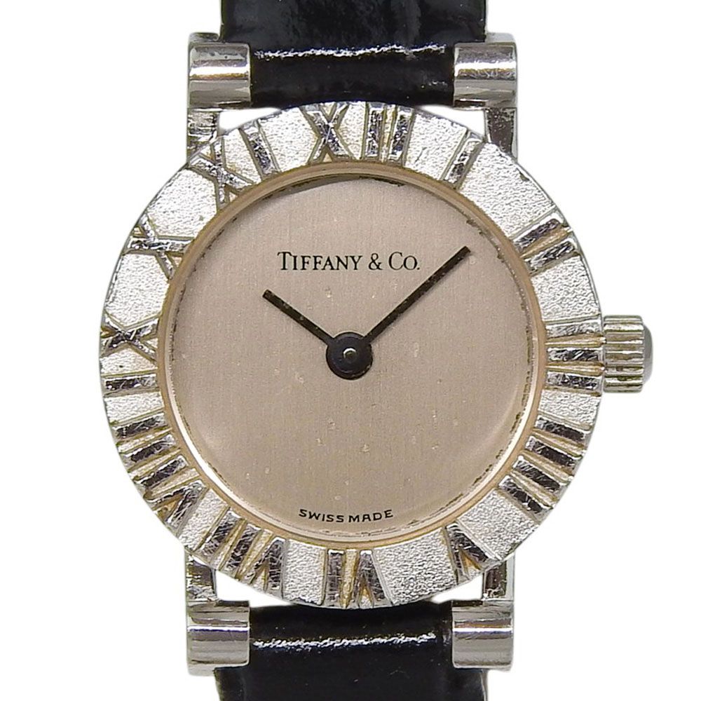 【TIFFANY&Co.】ティファニー アトラス D286753 ステンレススチール×レザー クオーツ アナログ表示 レディース シルバー文字盤 腕時計