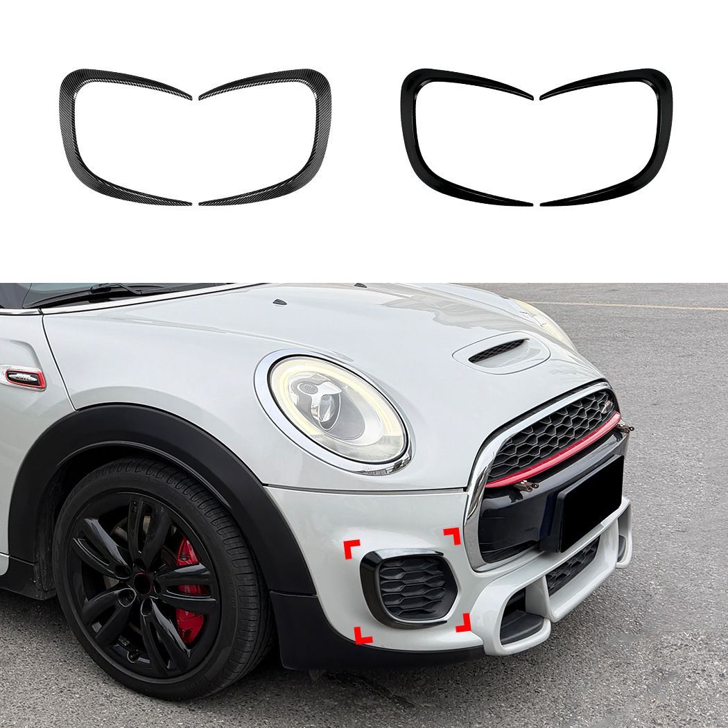 ミニ MINI クーパー Cooper JCW F55 F56 F57 前期対応 フロントカナード エアダクトガーニッシュ フロントバンパーサイド装着 粘着式 ピアノブラック カーボン調 外装パーツ 前まわりを引き締めるスポーティデザイン ドレスアップ用品