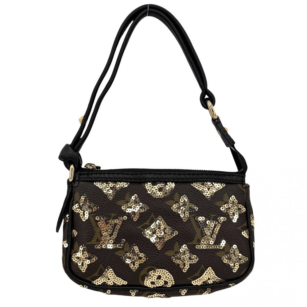 ルイヴィトン ハンドバッグ レディース モノグラムエクリプス スパンコール ミニポシェットアクセソワール LOUIS VUITTON M60125 ブラウン 茶 ブラック 黒 ゴールド金具 美品【中古品】