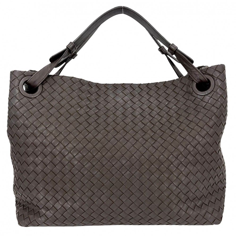 ボッテガヴェネタ ハンドバッグ レディース イントレチャート ハンドバッグ ガルダバッグ BOTTEGAVENETA レザー ブラウン系 ブラック金具【中古品】