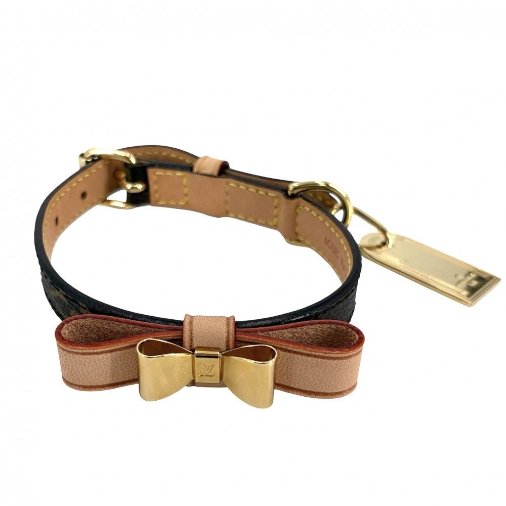 ルイヴィトン 雑貨 ユニセックス ペット用品 首輪 小型犬用 コリエバクスターXS リボン 小物 LOUIS VUITTON M58073 モノグラムキャンバス ブラウン 茶 ゴールド金具【中古品】