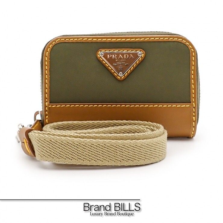 未使用品 PRADA プラダ バイカラー コインケース カードケース 小銭入れ ミニ財布 2MR039 リナイロン レザー カーキ ユニセックス