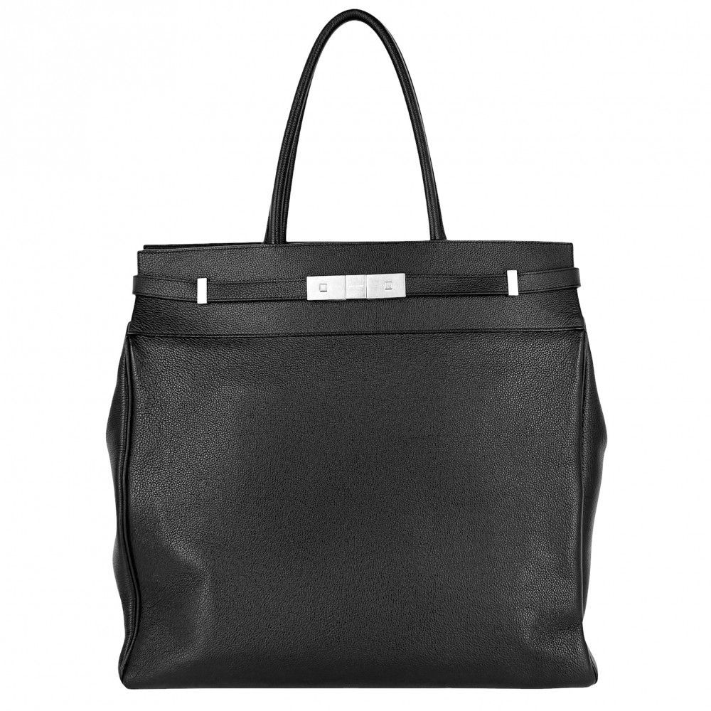 サンローランパリ トートバッグ ユニセックス マンハッタン N/S ハンドバッグ 肩掛け 大容量 SAINT LAURENT PARIS 757302 レザー ブラック 黒 シルバー金具【中古品】
