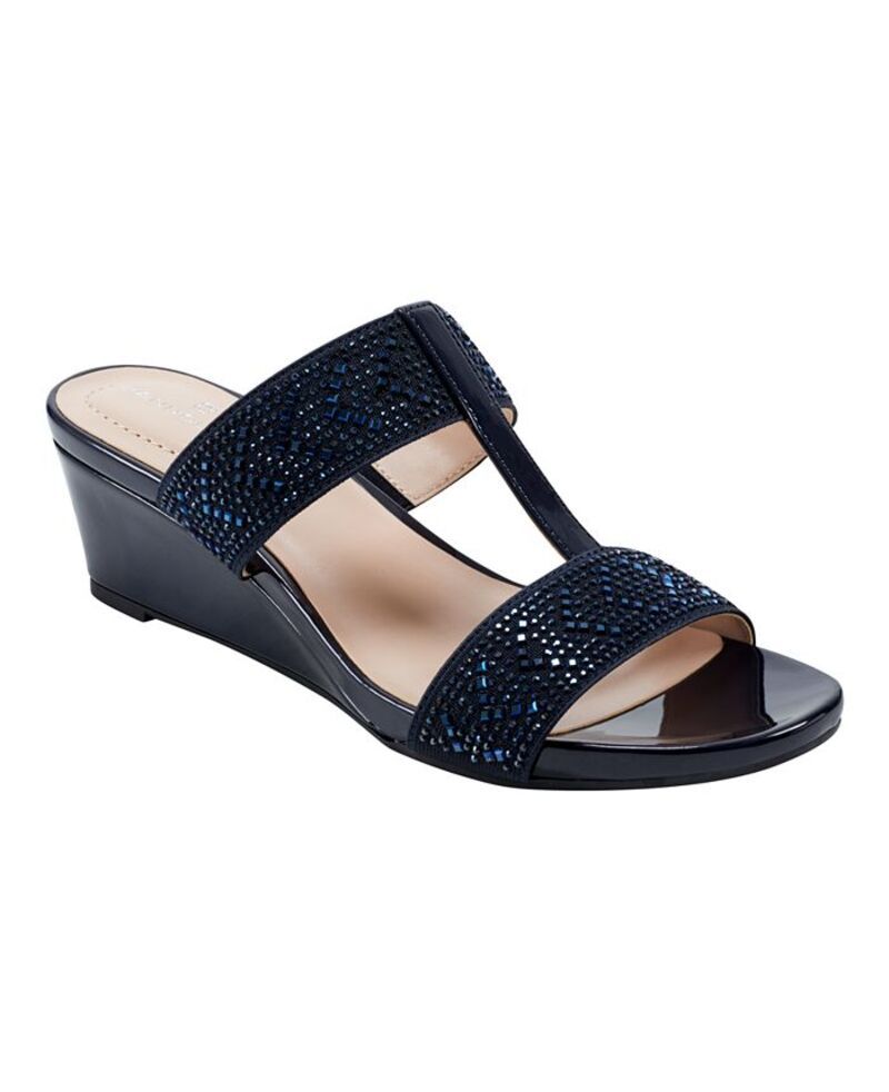 バンドリーノ レディース シューズ サンダル Bandolino Womens Iluvit Embellished T Strap Wedge Sandals Navy ネイビー