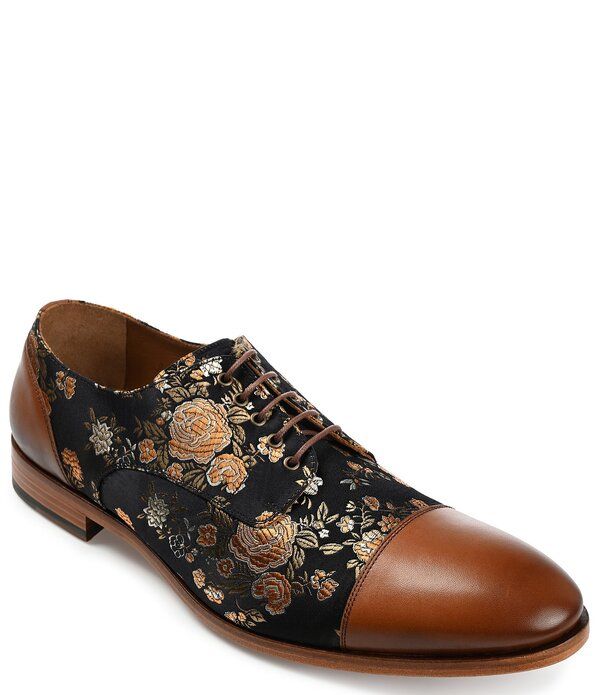 タフト メンズ シューズ フラワー柄 プリント オックスフォード フラワー Taft Mens Jack Floral Printed Jacquard Calfskin Oxfords Tan Ed