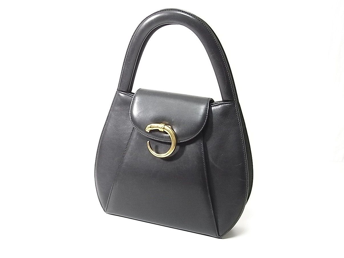 Cartier カルティエ パンテール カーフ製ハンドバッグ ブラック×レッド ゴールドパンサー