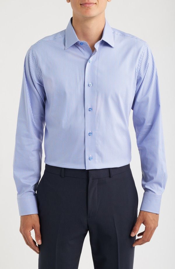 ロレンゾウオモ メンズ トップス シャツ コットン Lorenzo Uomo Trim Fit Check Stretch Cotton Blendresshirt Light Blue Pink ブ