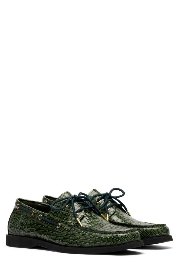 マークノーラン メンズ シューズ スリッポン・ローファー キャップ MARC NOLAN Capri Boat Shoe Green Croc グリーン