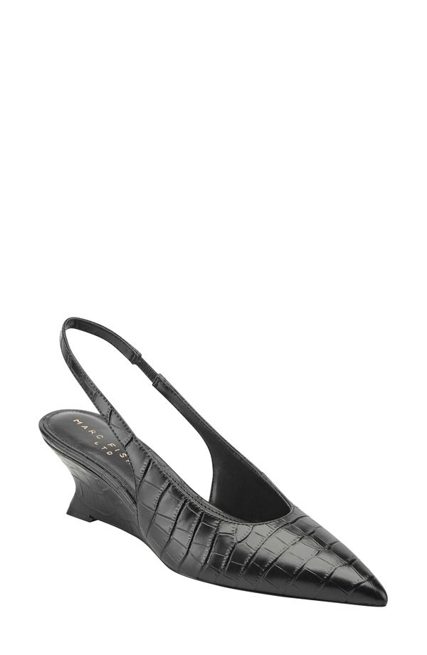 マークフィッシャー レディース シューズ ヒール Marc Fisher Taten Slingback Pointed Toe Wedge Pump Black Embossed ブラック