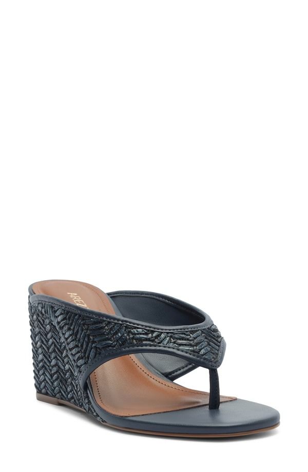 アレッツォ レディース シューズ ヒール Arezzo Sara Wedge Flip Flopetrolwo Navy Nautical ネイビー