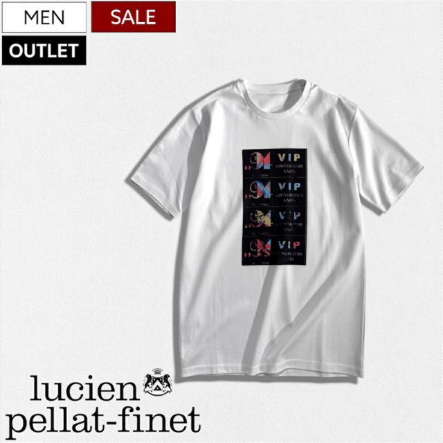 【OUTLET】【定価79,200円(税込)】lucien pellat-finet ルシアンペラフィネ 上質コットンの滑らかな肌触りがヤミツキ!鮮やかなフロントプリントで魅せる VIP クルーネックコットンTシャツ リブ ホワイト 293-74404-003