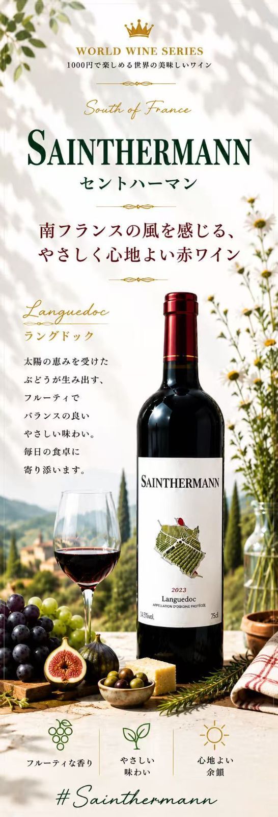 セントハーマン 1000円仏産赤3本 ラングドック AOP - メルカリ