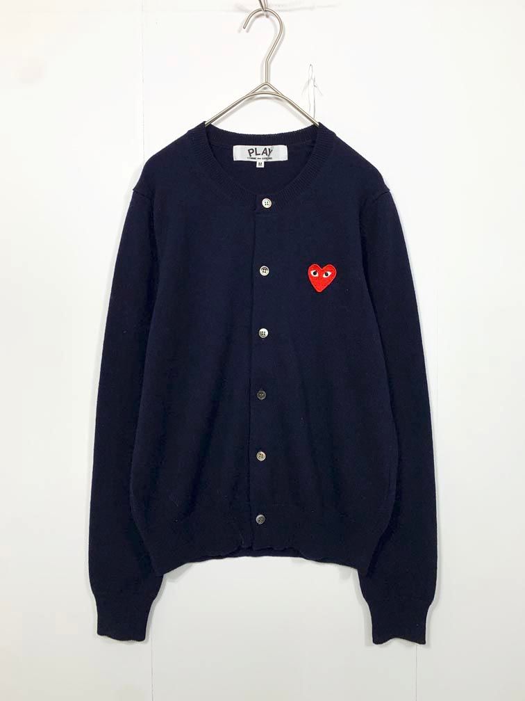PLAY COMME des GARCONS プレイ コムデギャルソン AZ-N007 ハートワッペン ニット カーディガン sizeM/紺 ■■◎レディース