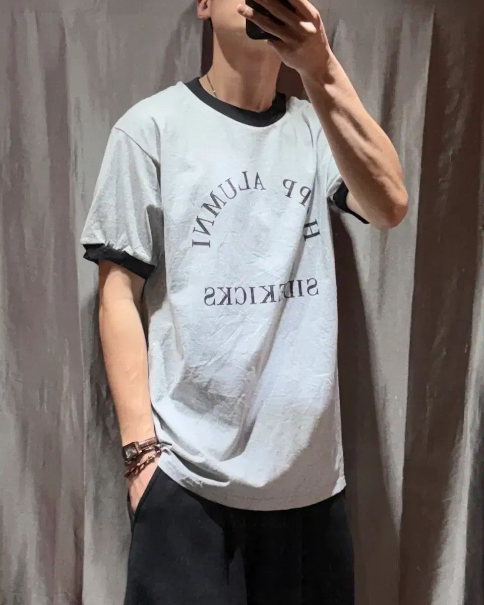 L anvil スペル ロゴ グレー リンガーTシャツ