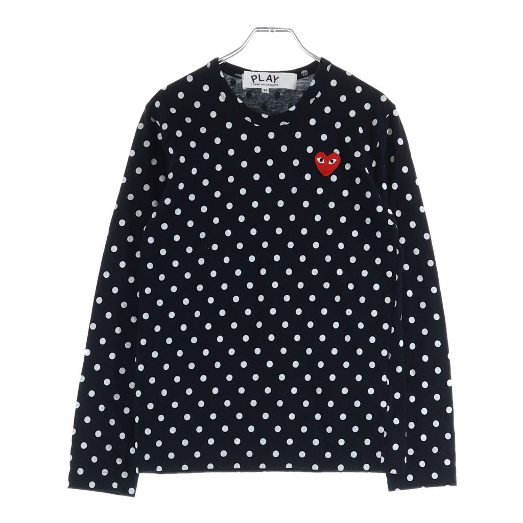 PLAY COMME des GARCONS (プレイコムデギャルソン) Polka Dots Long Sleeve T-Shirt With Red Emblem 綿天竺水玉プリント 長袖カットソー ブラック/ホワイト AX-T166
